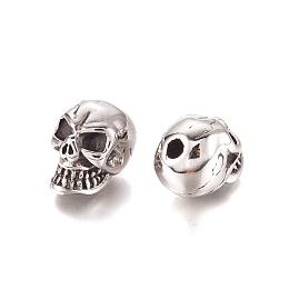 Honeyhandy Halloween 304 Stainless Steel Beads, Skull Head, Antique Silver, 12.5x10.5x15mm, Hole: 2.8mm