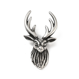 Honeyhandy 304 Stainless Steel Pendants, Deer Head, Antique Silver, 37x20x10mm, Hole: 5x3mm