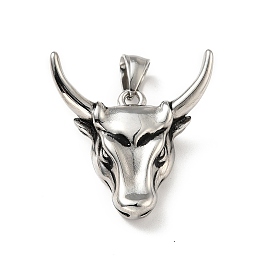 Honeyhandy 304 Stainless Steel Pendants, Bull Head, Antique Silver, 35x33x9mm, Hole: 8x5mm