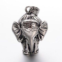 Honeyhandy 304 Stainless Steel Elephant Pendants, Antique Silver, 38x26.5~27x23mm, Hole: 6x8mm