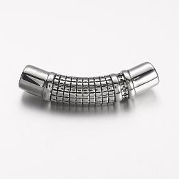 Honeyhandy 304 Stainless Steel Beads, Curved Tube Beads, Curved Tube Noodle Beads, Antique Silver, 47x11x9mm, Hole: 6.5mm