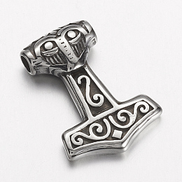 Honeyhandy 304 Stainless Steel Pendants, Thor's Hammer, Antique Silver, 29.5x21x7mm, Hole: 3.5mm