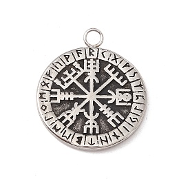 Honeyhandy 304 Stainless Steel Norse Valknut Rune Pendant, Flat Round, Antique Silver, 22x18.5x1.4mm, Hole: 2mm