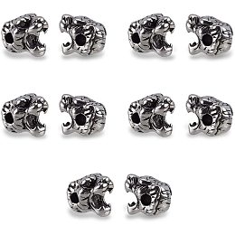 UNICRAFTALE 10PCS Tiger Head Shape 304 Stainless Steel Beads Antique Silver European Charm Beads Metal Loose Beads for Bracelet Jewelry Making DIY Craft 11x8x9mm Hole 2mm