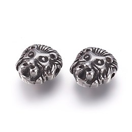 Honeyhandy 304 Stainless Steel Beads, Lion, Antique Silver, 12x11x6mm, Hole: 1.2mm