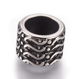 Honeyhandy 304 Stainless Steel Beads, Large Hole Beads, Column, Antique Silver, 12x9mm, Hole: 8.5mm