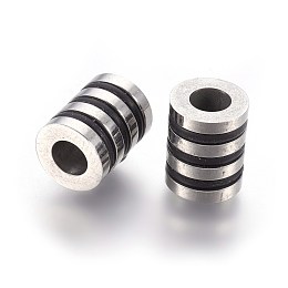 Honeyhandy 304 Stainless Steel European Beads, Large Hole Beads, with Plastic, Grooved Column, Stainless Steel Color, 10x8mm, Hole: 4mm