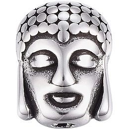 UNICRAFTALE 20Pcs 304 Stainless Steel Beads Buddha Head Charms Antique Silver Beads for DIY Bracelet Jewelry Making 11.5x9x6.5mm, Hole 2mm