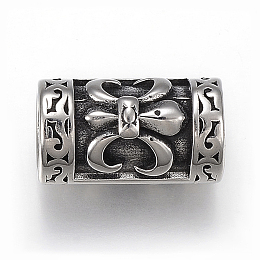 Honeyhandy 304 Stainless Steel Beads, Column with Fleur De Lis, Antique Silver, 20.5x13x12mm, Hole: 8.5mm