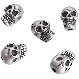 UNICRAFTALE 10Pcs 304 Stainless Steel Beads Skull Spacer Charms Antique Silver Loose Beads for DIY Bracelet Necklace Jewelry Making 8x6x5mm, Hole 1.5mm