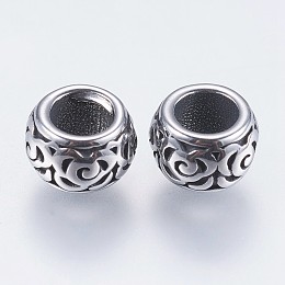 Honeyhandy 304 Stainless Steel European Beads, Large Hole Beads, Rondelle, Antique Silver, 7.5x5mm, Hole: 4mm