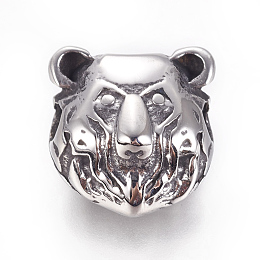 Honeyhandy 304 Stainless Steel Beads, Bear Head, Antique Silver, 13.5x13x9.5mm, Hole: 3mm