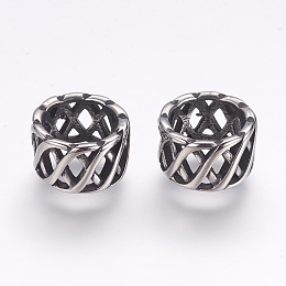 Honeyhandy 304 Stainless Steel Beads, Column, Hollow, Antique Silver, 11.5x7mm, Hole: 8mm