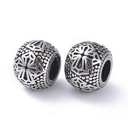 Honeyhandy 304 Stainless Steel Beads, Large Hole Beads, Rondelle with Cross, Antique Silver, 13x10mm, Hole: 5.5mm