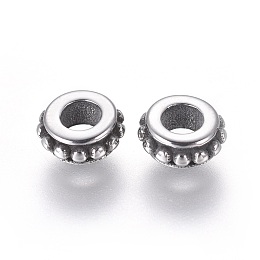 Honeyhandy 304 Stainless Steel Spacer Beads, Ring, Antique Silver, 6.5x3mm, Hole: 3mm