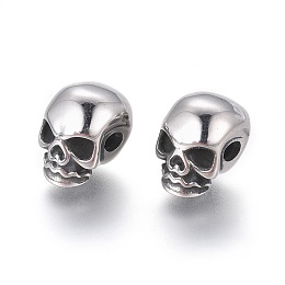 Honeyhandy 304 Stainless Steel Beads, Skull, Antique Silver, 11x8x10mm, Hole: 2.5mm