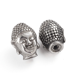 Honeyhandy Buddhist 316 Surgical Stainless Steel Beads, Buddha Head, Antique Silver, 13.5x10x9.5mm, Hole: 1.8mm