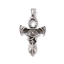 Honeyhandy 304 Stainless Steel Manual Polishing Big Pendants, Eye of Ra/Re Egypt Ankh Cross Charm, Antique Silver, 53.5x32x5mm, Hole: 4x8.5mm