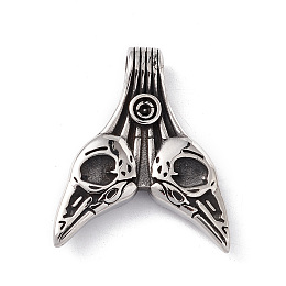 Honeyhandy 304 Stainless Steel Manual Polishing Pendants, Norse Amulet Raven Skull Viking Valknut Charms, Antique Silver, 37x30.5x6.5mm, Hole: 5mm