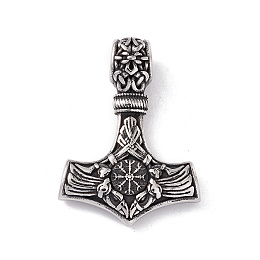 Honeyhandy 304 Stainless Steel Manual Polishing Pendants, Thor's Hammer, Antique Silver, 45x33x7mm, Hole: 6.5x8mm