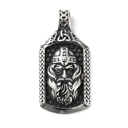 Honeyhandy 304 Stainless Steel Manual Polishing Pendants, Norse Odin Viking Talisman Man with Triple Horn, Antique Silver, 47.5x23x5.5mm, Hole: 5x7mm