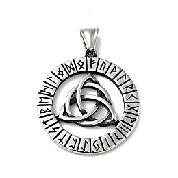 Honeyhandy 304 Stainless Steel Manual Polishing Pendants, Ring with Trinity Knot & Runes Charms, Antique Silver, 38x35.5x3mm, Hole: 4x8mm