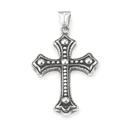 Honeyhandy 304 Stainless Steel Big Pendants, Cross Charm, Antique Silver, 52x34x4.5mm, Hole: 4x8mm