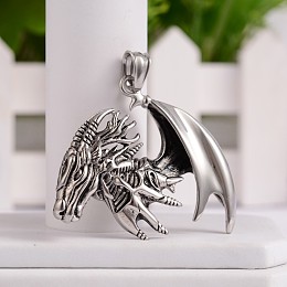 Honeyhandy 304 Stainless Steel Pendants, Flying Dragon Pendants for Men, Antique Silver, 43x49.5x7mm, Hole: 5x9mm