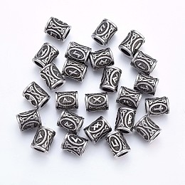 Honeyhandy 304 Stainless Steel Beads, Viking Runes Beads for Hair Beards, Dreadlocks Hair Braiding, Column with Rune/Futhark/Futhorc, Antique Silver, 16x13mm, Hole: 8mm