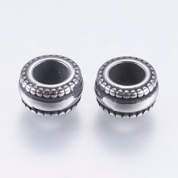 Honeyhandy 304 Stainless Steel European Beads, Large Hole Beads, Rondelle, Antique Silver, 8x4.5mm, Hole: 4mm