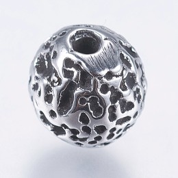 Honeyhandy 304 Stainless Steel Beads, Round, with Pit, Antique Silver, 8mm, Hole: 1.5mm