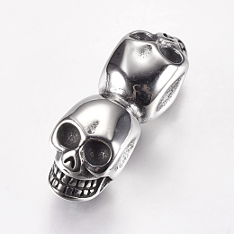 Honeyhandy 304 Stainless Steel Beads, Skull, Large Hole Beads, Antique Silver, 36x11.5x13mm, Hole: 6mm