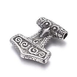 Honeyhandy 304 Stainless Steel Pendants, Thor's Hammer, Antique Silver, 36x32.5x7mm, Hole: 4.5x3.5mm