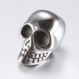 Honeyhandy 316 Surgical Stainless Steel Beads, Skull, Large Hole Beads, Antique Silver, 20x13.5x13mm, Hole: 6mm