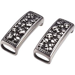 UNICRAFTALE 10PCS Antique Silver 304 Stainless Steel Slide Charms Rectangle with Skull Pendant Connector Charm Links European Metal Loose Beads for Bracelet Jewelry Making 39x15x13mm Hole 7x12mm