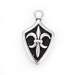 Honeyhandy 304 Stainless Steel Pendant, Shield with Fleur De Lis, Antique Silver, 22x13x3mm, Hole: 2.5mm