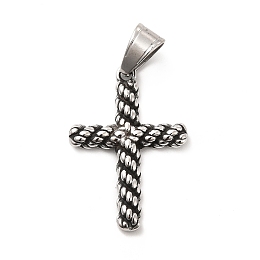 Honeyhandy 304 Stainless Steel Pendants, Cross Charm, Antique Silver, 32x22x3mm, Hole: 8x5mm