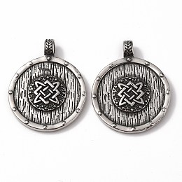 Honeyhandy Viking 304 Stainless Steel Pendants, Flat Round with Knot, Antique Silver, 42.5x34x3.5~7mm, Hole: 5mm