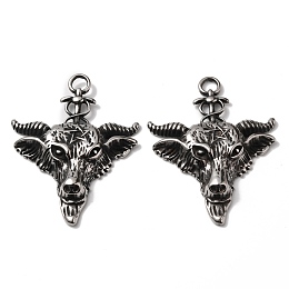 Honeyhandy 304 Stainless Steel Big Pendants, Baphomet, Antique Silver, 54.5x42.5x7mm, Hole: 5mm