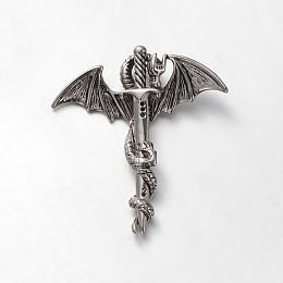 Honeyhandy 304 Stainless Steel Rhinestone Pendants, Sword with Dragon, Antique Silver, 45x42x8mm, Hole: 8x3mm