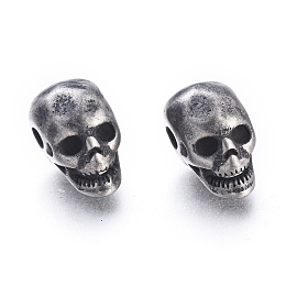 Honeyhandy Halloween 304 Stainless Steel Beads, Skull Head, Antique Silver, 12x7x9.5mm, Hole: 2mm