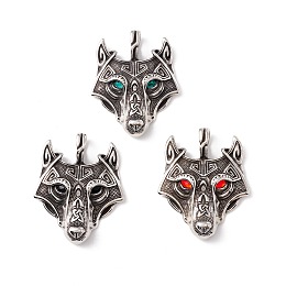 Honeyhandy 304 Stainless Steel Pendants, with Rhinestone Eyes, Wolf, Mixed Color, 49x39x7mm, Hole: 5.5X9.5mm