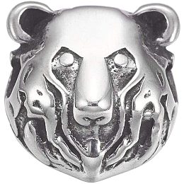 UNICRAFTALE 10pcs Antique Silver Bear Head Bead 304 Stainless Steel Metal Animal Spacer Beads for Jewelry Findings Bracelet Necklace Making 13.5x13x9mm, Hole 3mm