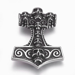 Honeyhandy 304 Stainless Steel Pendants, Thor's Hammer, Antique Silver, 42x35x13mm, Hole: 5.5mm