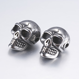 Honeyhandy 316 Surgical Stainless Steel Beads, Skull, Antique Silver, 14x9.5x9mm, Hole: 2mm