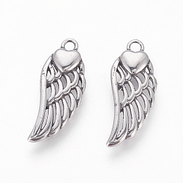 Honeyhandy 304 Stainless Steel Pendants, Wings with Heart, Antique Silver, 20x8x2.5mm, Hole: 1.6mm