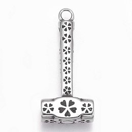 UNICRAFTALE 1pc Hammer with Flower Antique Silver Charms Stainless Steel Pendants Large Hole Dangle Pendants for Bracelet Necklace Jewelry Making 38x17x6.5mm, Hole 3mm