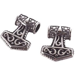 CHGCRAFT 10pcs Antique Silver Viking Thor's Hammer Pendants 304 Stainless Steel Hammer Charms Celtic Knot Beads Pendants for Bracelets Necklace Jewelry Making, 20x17x6mm