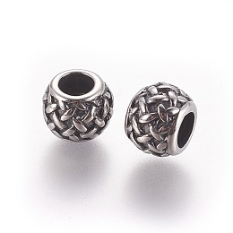 Honeyhandy 316 Surgical Stainless Steel European Beads, Large Hole Beads, Rondelle, Antique Silver, 9x7.5mm, Hole: 5mm