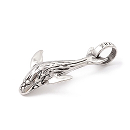 Honeyhandy Tibetan Style 304 Stainless Steel Pendants, Whale, Antique Silver, 56.5x29.5x9mm, Hole: 10mm